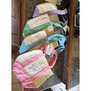 Trader Joes Mini Pastel Canvas Tote Bag Set 4 Pack Pink Blue Green Purple NWT